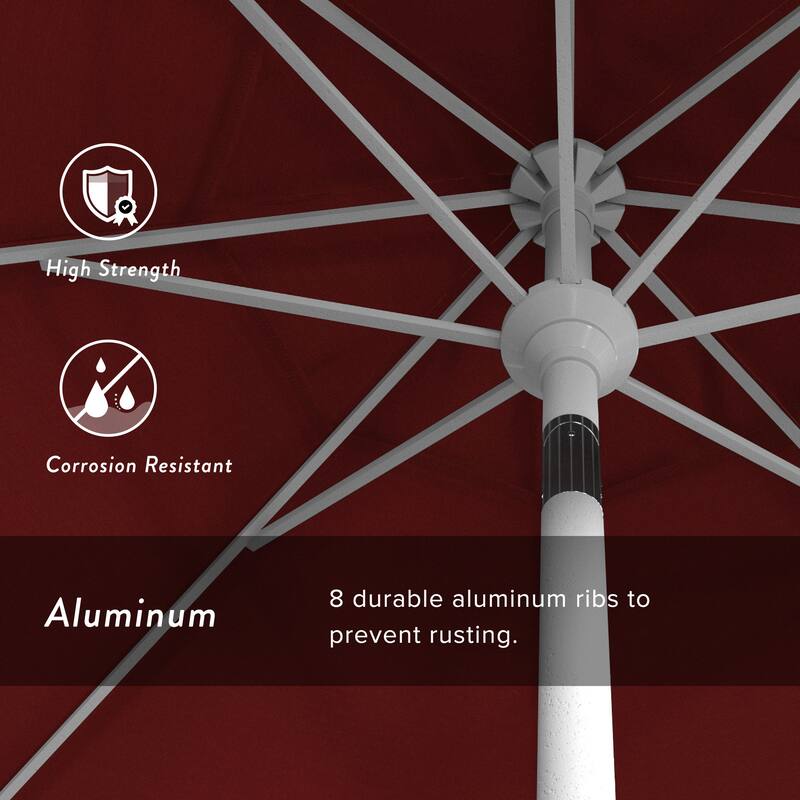 California Umbrella 9' Rd. Aluminum Patio Umbrella, Crank Lift with Push Button Tilt, White Finish, Pacifica Fabric