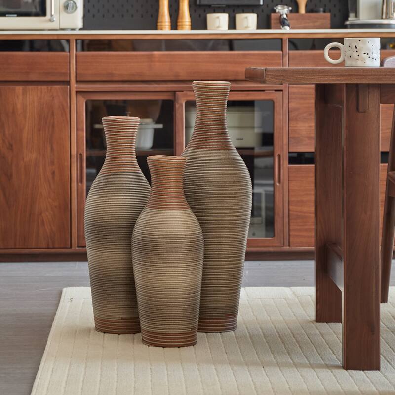 Desktop Vase, Brown Decorative Floor Vase, High Independent Flower Stand, Artificial Vine Vase, PVC Floor Vase, Set of 3