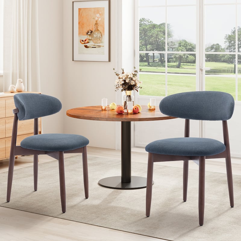 RENEWLINE Mid-Century Modern Upholstered Dining Chair with Wooden Legs - Set of 2 - Blue