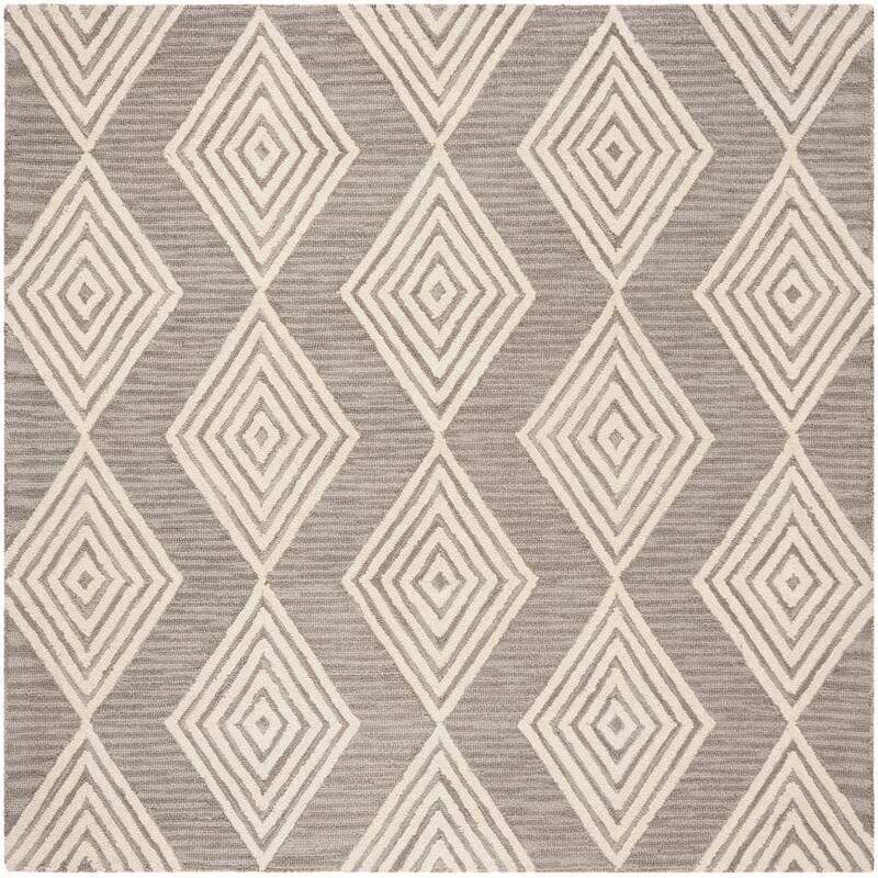 SAFAVIEH Handmade Blossom Miraldine Modern Floral Wool Rug - 6' Square - Dark Grey/Ivory