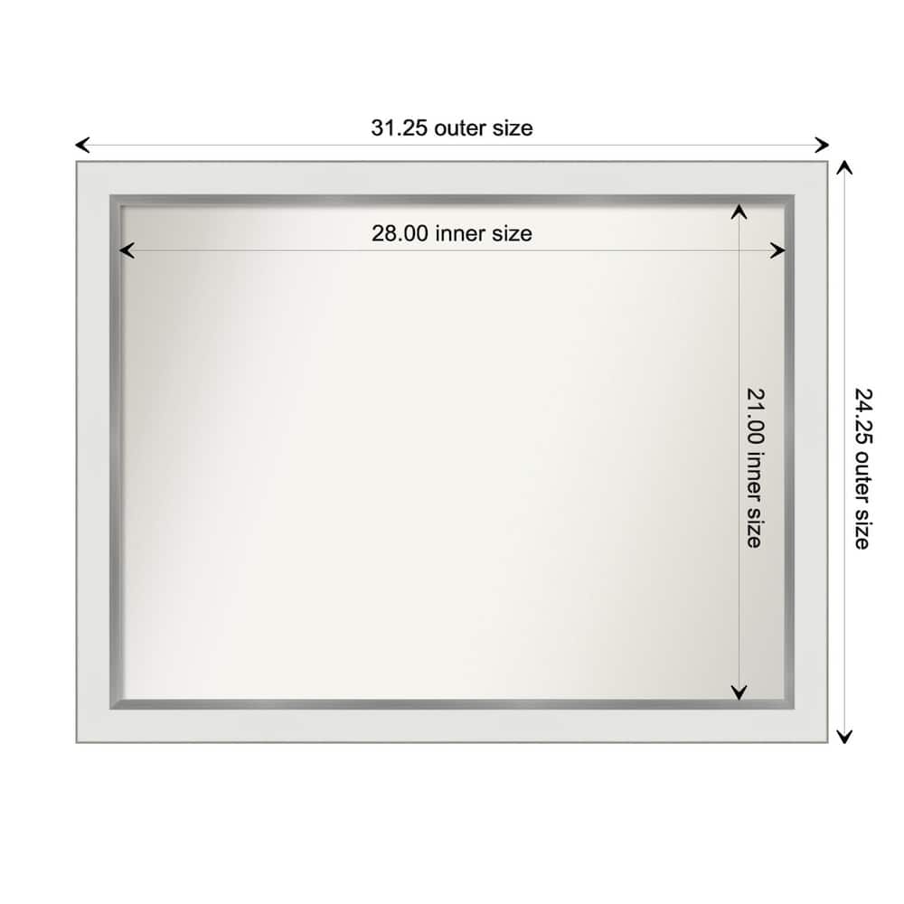 Eva White Silver Narrow Framed Non-Beveled Custom Wall Mirror, Bathroom Vanity Mirror