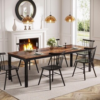 78.7 Inches Long Rustic Brown Rectangular Wood Dining Table with Metal ...