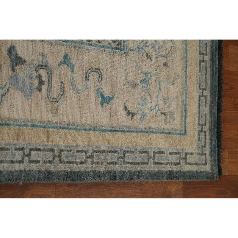 Hand Knotted Oriental 100% Wool Carpet Traditional Floral Greys & Charcoal Art Deco Area Rug - 14' 0'' X 9' 10''