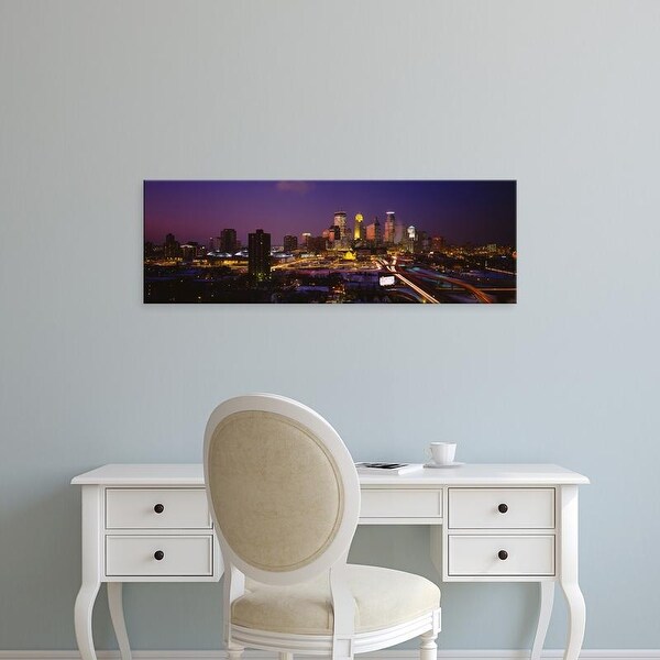 Easy Art Prints Panoramic Images's 'Skyscrapers lit up at dusk, Minneapolis, Minnesota, USA' Premium Canvas Art