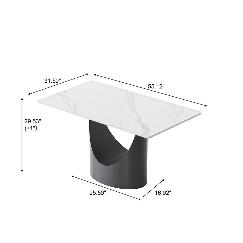 55 inch Dining Table for 4, Modern Sintered Stone Dining Room Table, Rectanglur Kitchen Table with Solid Carbon Steel Base