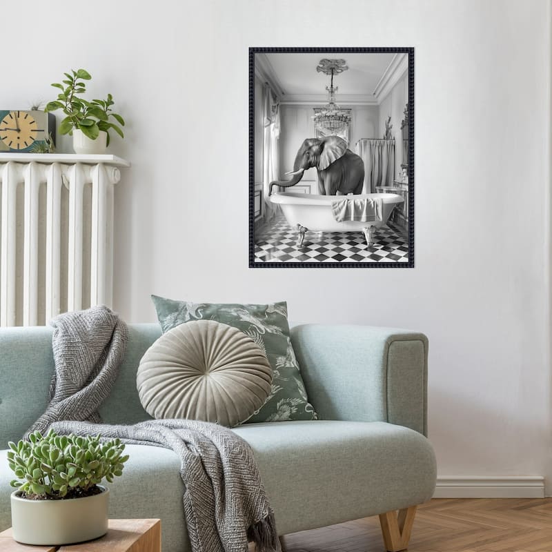 A Bathroom Occupied Elephant by Niky Rahner Framed Canvas Wall Art