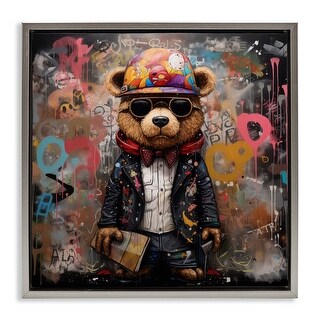 Stupell Urban Graffiti Bear Framed Floater Canvas Wall Art Design By ...
