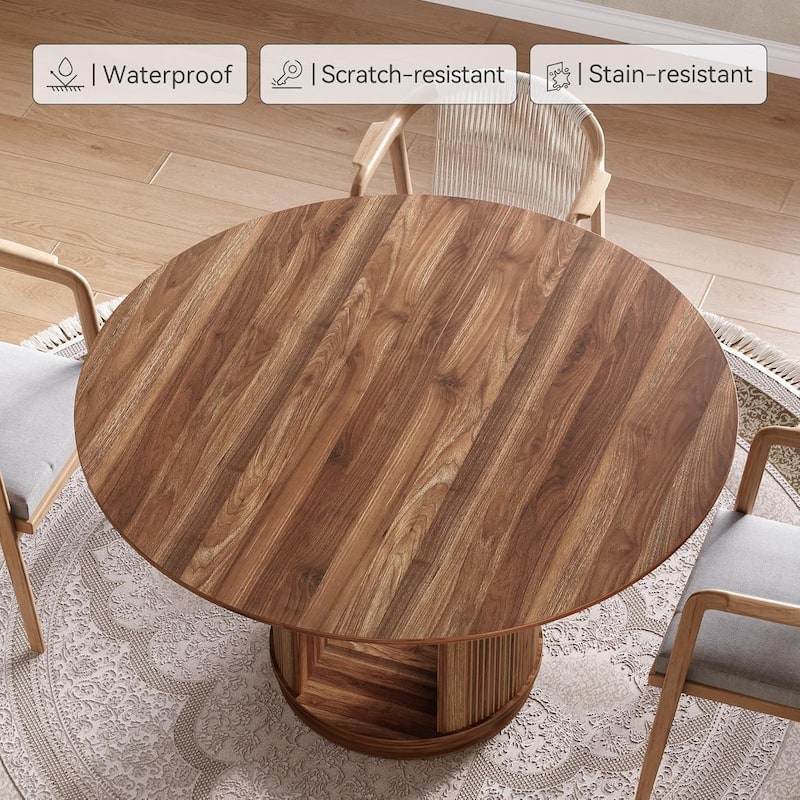48-Inch Brown MDF 3-Tier Round Dining Table for 4-6, Farmhouse Kitchen Table with Storage Shelves