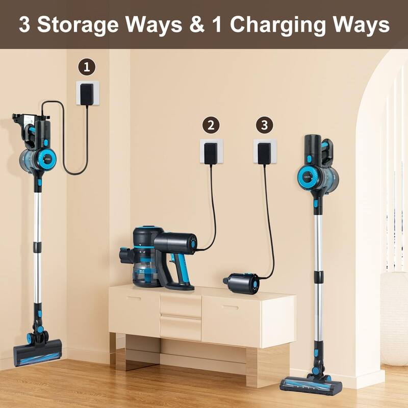 Cordless Vacuum Cleaner, 8-in-1 Stick Vacuum Cleaner, 25Kpa Powerful Suction Vacuum with 45 Mins Runtime Detachable Battery