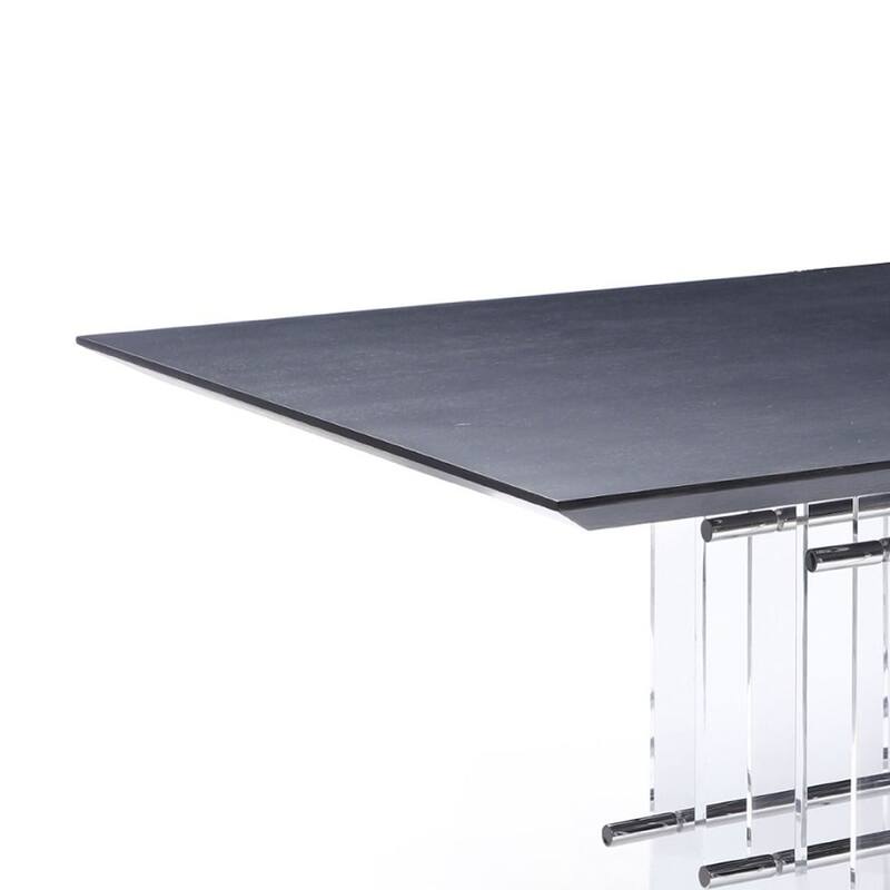 Cid Invo Dining Table, Black Oak Veneer, Acrylic and Steel Base, 94 Inch - Gray, Clear