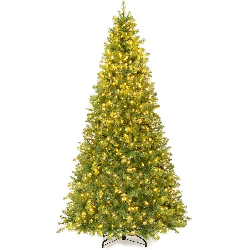 Gymax Pre-Lit 8' Artificial PVC Christmas Tree Hinged 880 LED Lights - Green - 8 Foot
