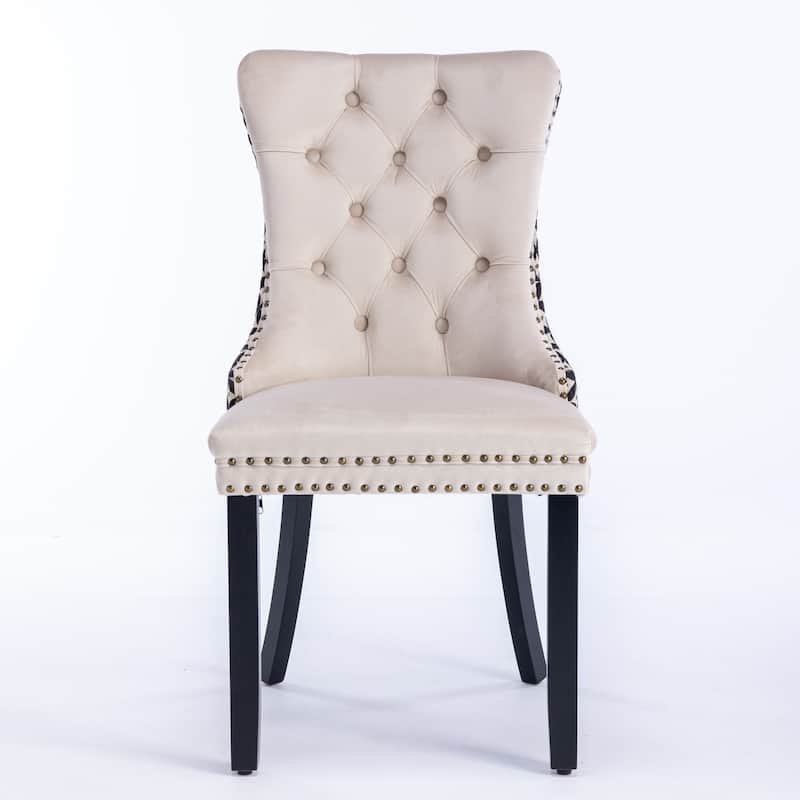 Plaid High Back Tufted Dining Chair, Velvet Soft Cushion Chair with Nailhead Trim Armless Wood Chair, Set of 2