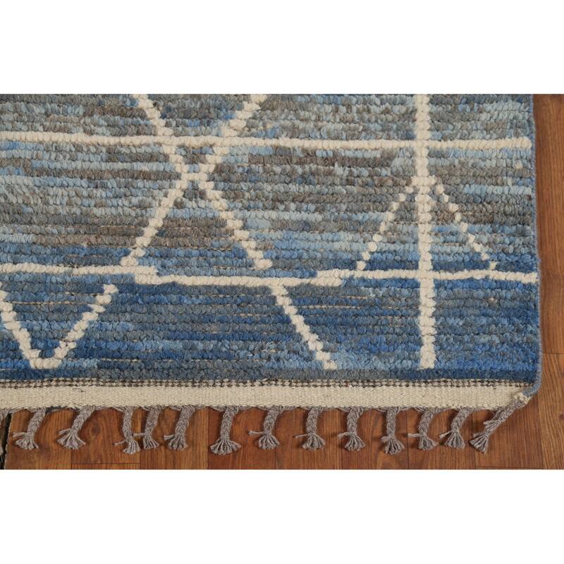 Striped Blue Moroccan Oriental Area Rug Handmade Wool Carpet - 3'10"x 6'9"