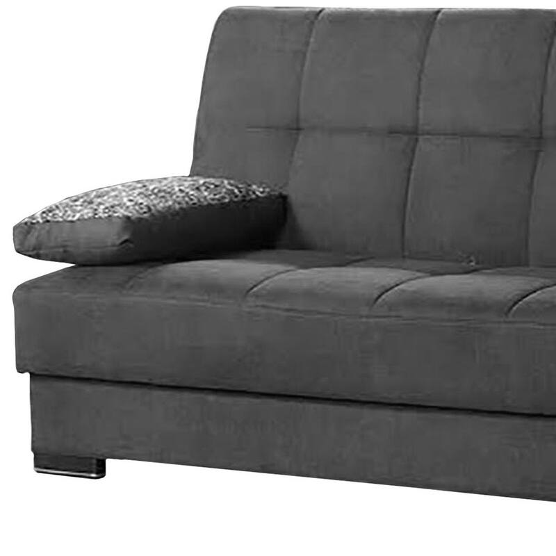 HomeRoots 75" Gray Chenille Convertible Futon Sleeper Sofa And Toss Pillows With Storage