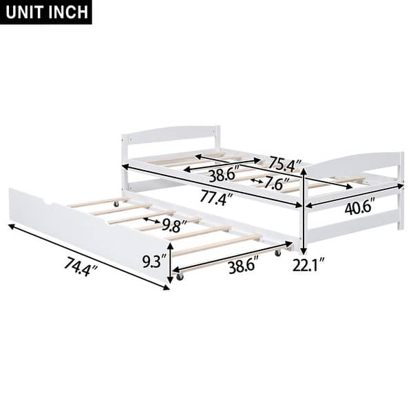 dimension image slide 2 of 3, Twin Size Platform Bed with Twin Size Trundle