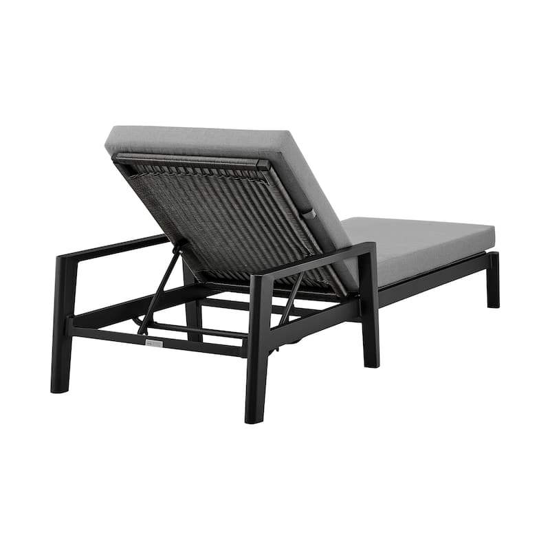 Cayman Outdoor Patio Adjustable Chaise Lounge Chair in Aluminum with Grey Cushions