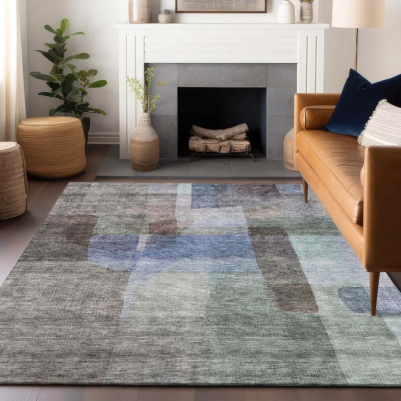 Machine Washable Indoor/ Outdoor Contemporary Abstract Chantille Rug - Brown - 8' x 10'