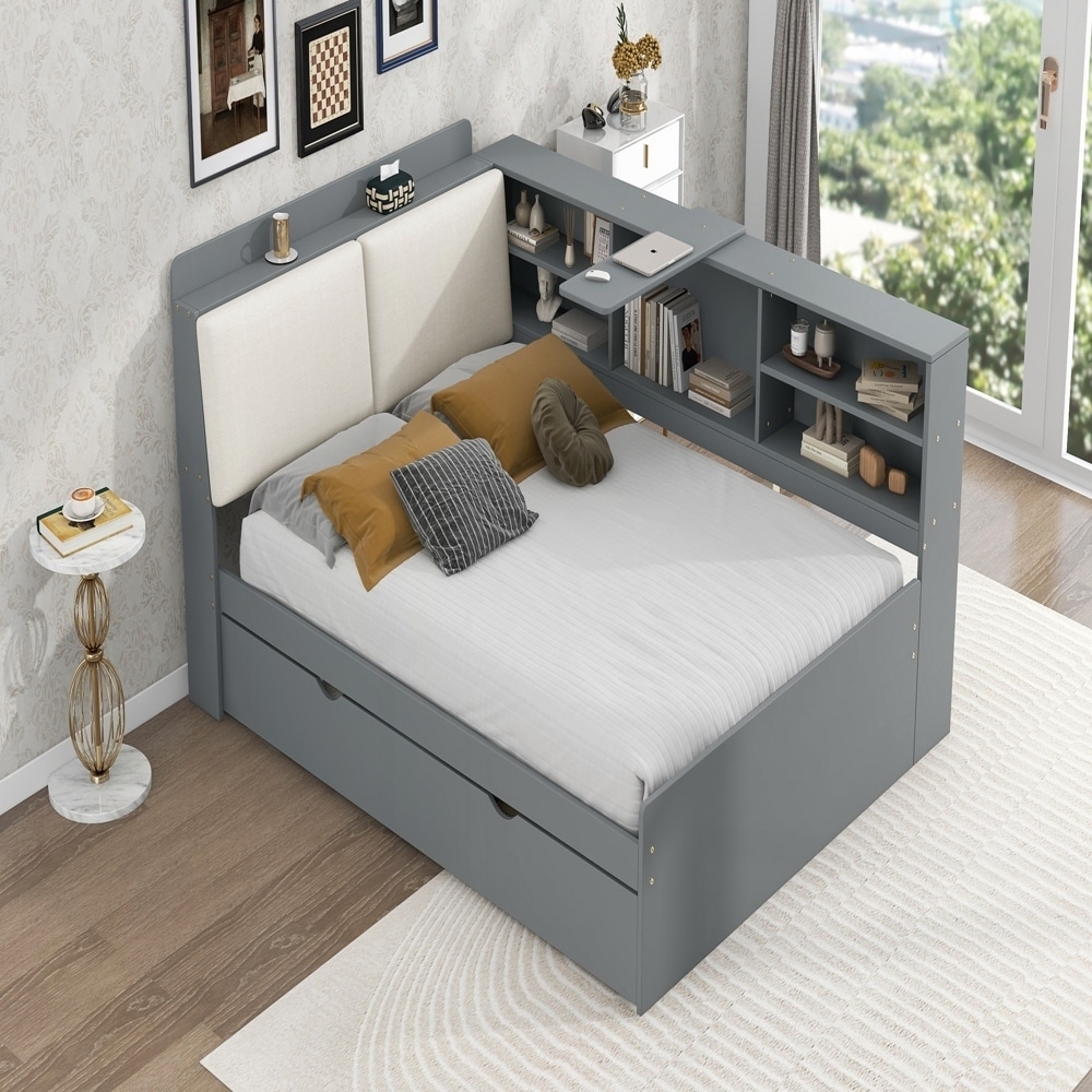 Wood Full Size platform bed with Trundle