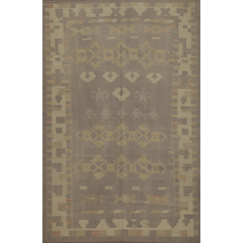 Hand Woven Oriental 100% Wool Carpet Southwestern Tribal Purples Kilim Area Rug - 8' 8'' X 5' 11''