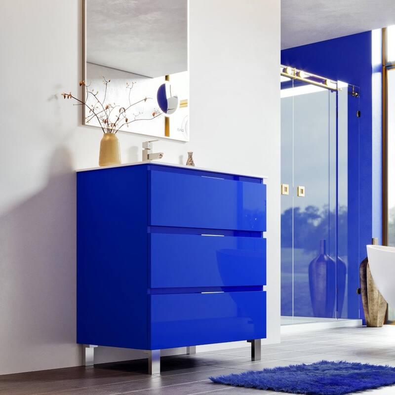 Malmo 32 "W Blue Bath Vanity with Porcelain Top & Integrated Sink