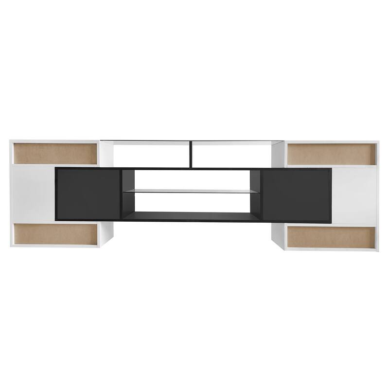 Unique Shape TV Stand with 2 Illuminated Glass Shelves