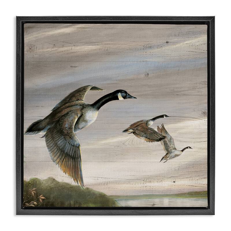 Stupell Flying Geese over Rustic Framed Floater Canvas Wall Art Design By Ruane Manning - 18 x 18 - Black