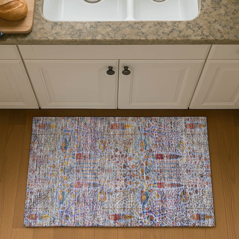 Premium Washable Super Soft Global Ravey Mayfield Rug - Blue - 1'8" x 2'6"