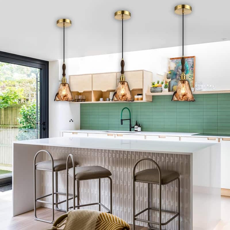 E26 socket hanging light Golden Amber pendant lights glass, metal adjustable light