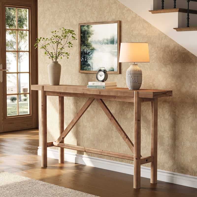 63" Solid Wood Console Table for Entryway, Living Room, Hallway - Brown