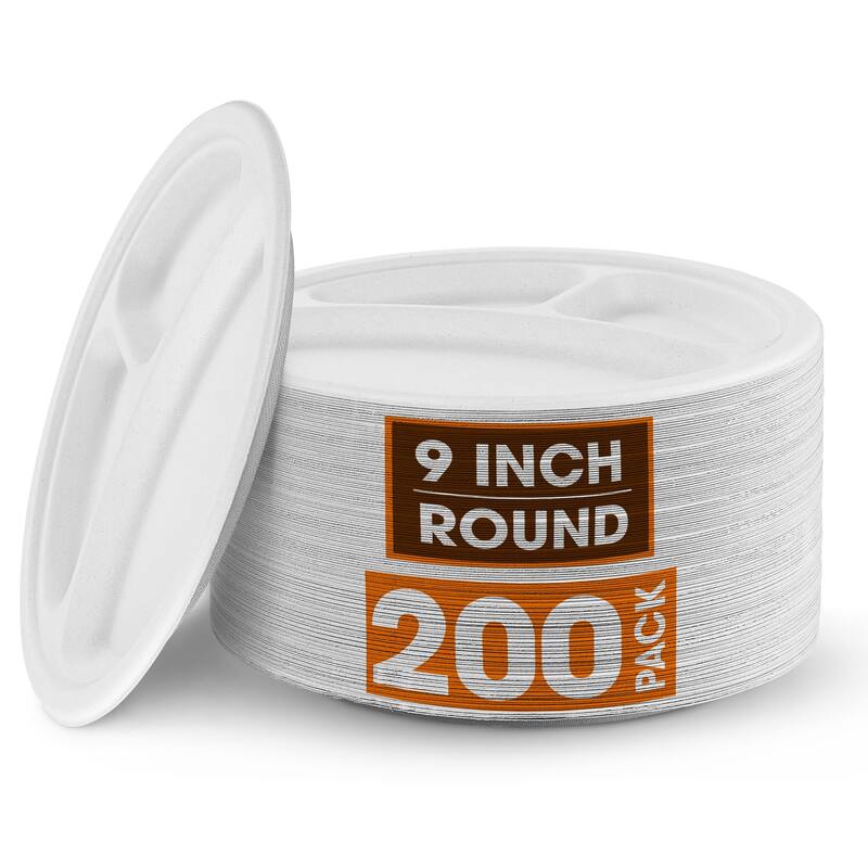 Cheer Collection 3 Section Paper Plates - 200 Pieces Per Pack - 9 inch - White