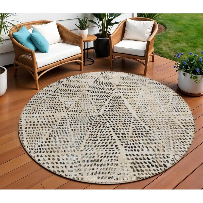 HomeRoots Geometric Transitional Rectangle Outdoor Rug - 8' Round