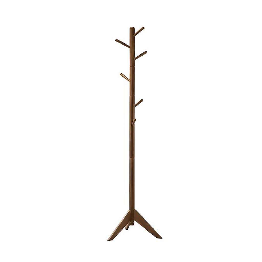 Sturdy Wood Coat Rack with Six Pegs, Brown