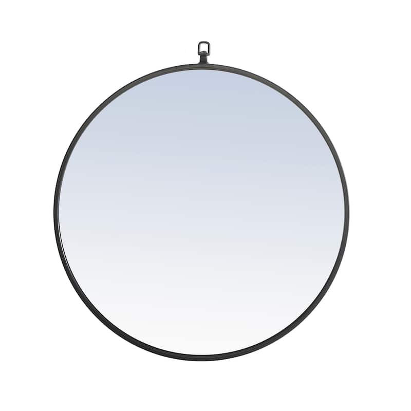 Strick & Bolton Patti Metal 24-inch Round Mirror with Decorative Hook - Black - Black