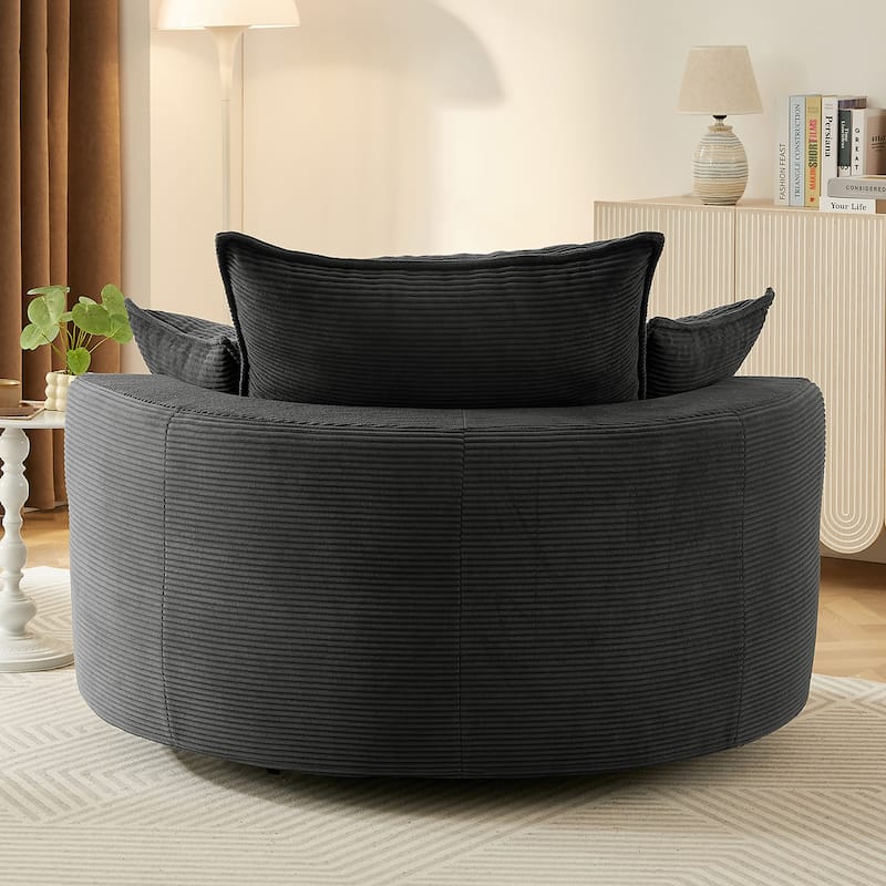 Roomfitters Swivel Barrel Chair with Dual-Layer Cushion and 3 Pillows, Comfy Accent Chair for Home or Office
