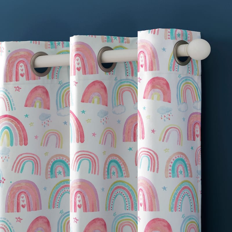 Sun Zero Rainbows Print 100% Blackout Grommet Curtain Panel, Single Panel
