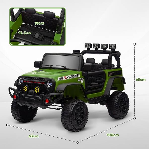 dimension image slide 1 of 3, Dual Motor 12V Battery Powered Ride-On Car for Kids, 3 Speeds, Bluetooth, Music, Horn, Parents Remote Control and LED Lights