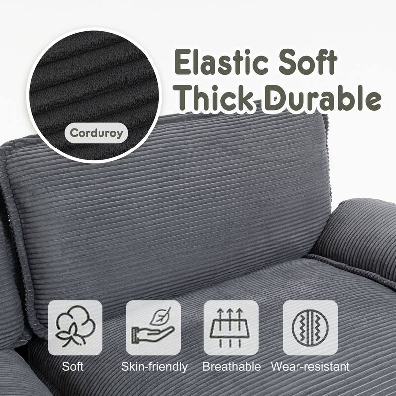 L-Shaped Modular Sectional Sofa with Ottoman, Oversized Corduroy Upholstered Cloud Couch with Cup Holders & Side Pockets