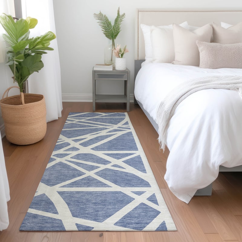 Machine Washable Indoor/ Outdoor Abstract Contemporary Chantille Rug - Denim - 2'3" x 7'6"