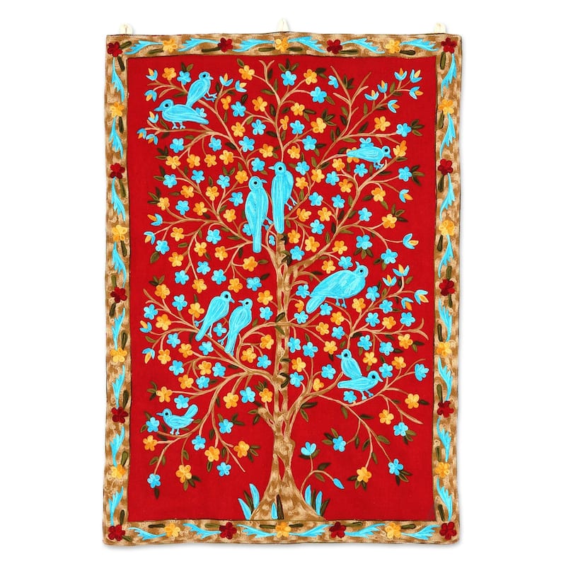 Abode Of Birds Ii Wool Chain Stitch Tapestry