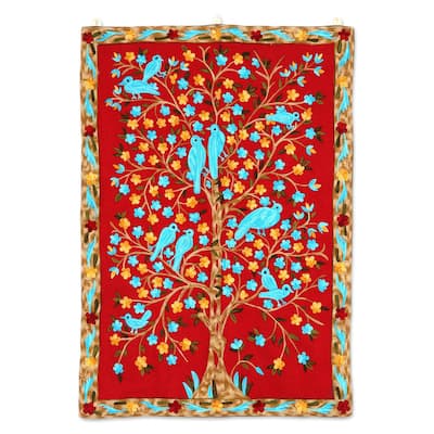 Abode Of Birds Ii Wool Chain Stitch Tapestry