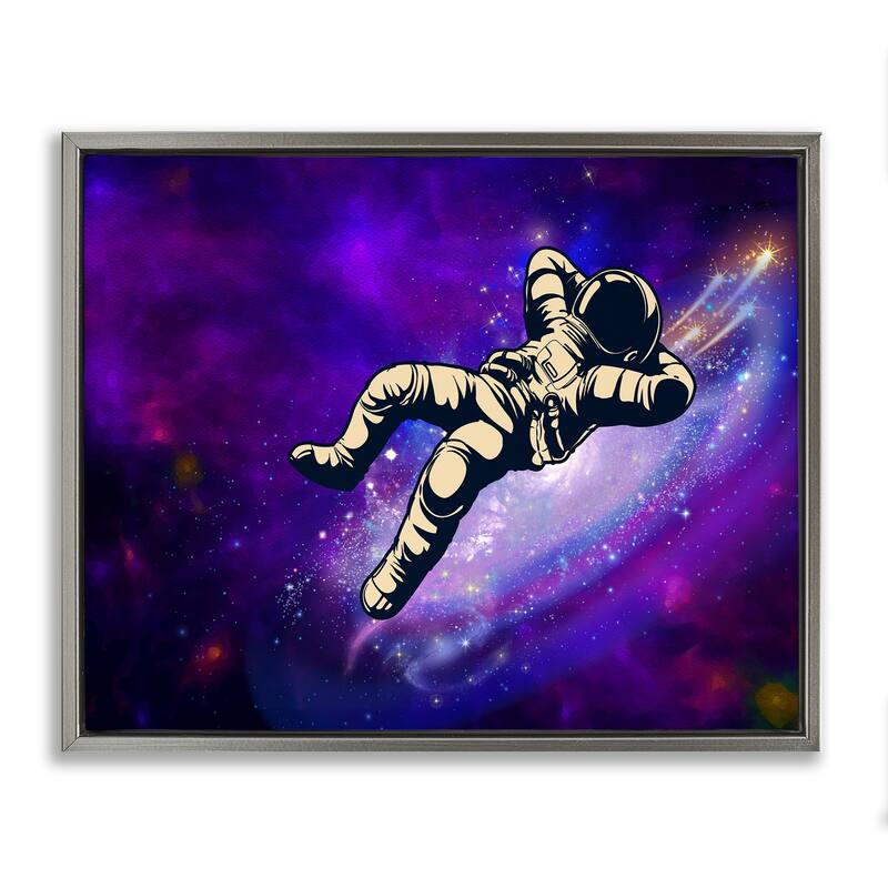 Stupell Relaxing Astronaut in Space Framed Floater Canvas Wall Art Design By Jesse Keith - 31 x 25 - Grey
