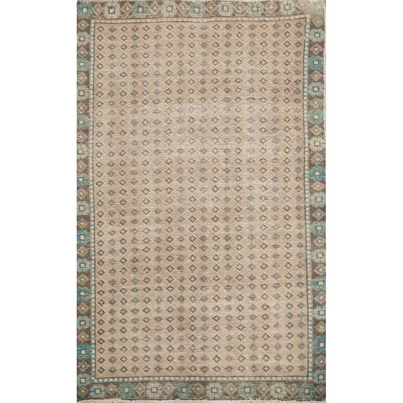 Hand Knotted Oriental 100% Wool Carpet Traditional Geometric Brown Botemir Area Rug - 4' 7'' X 3' 2''