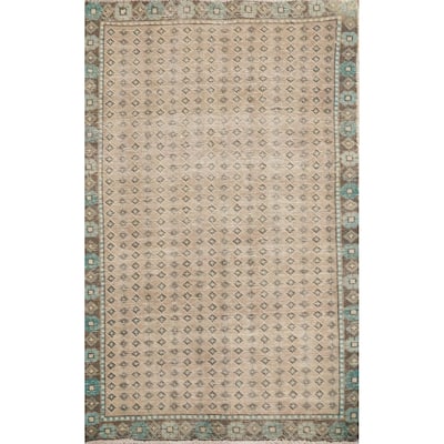 Hand Knotted Oriental 100% Wool Carpet Traditional Geometric Brown Botemir Area Rug - 4' 7'' X 3' 2''