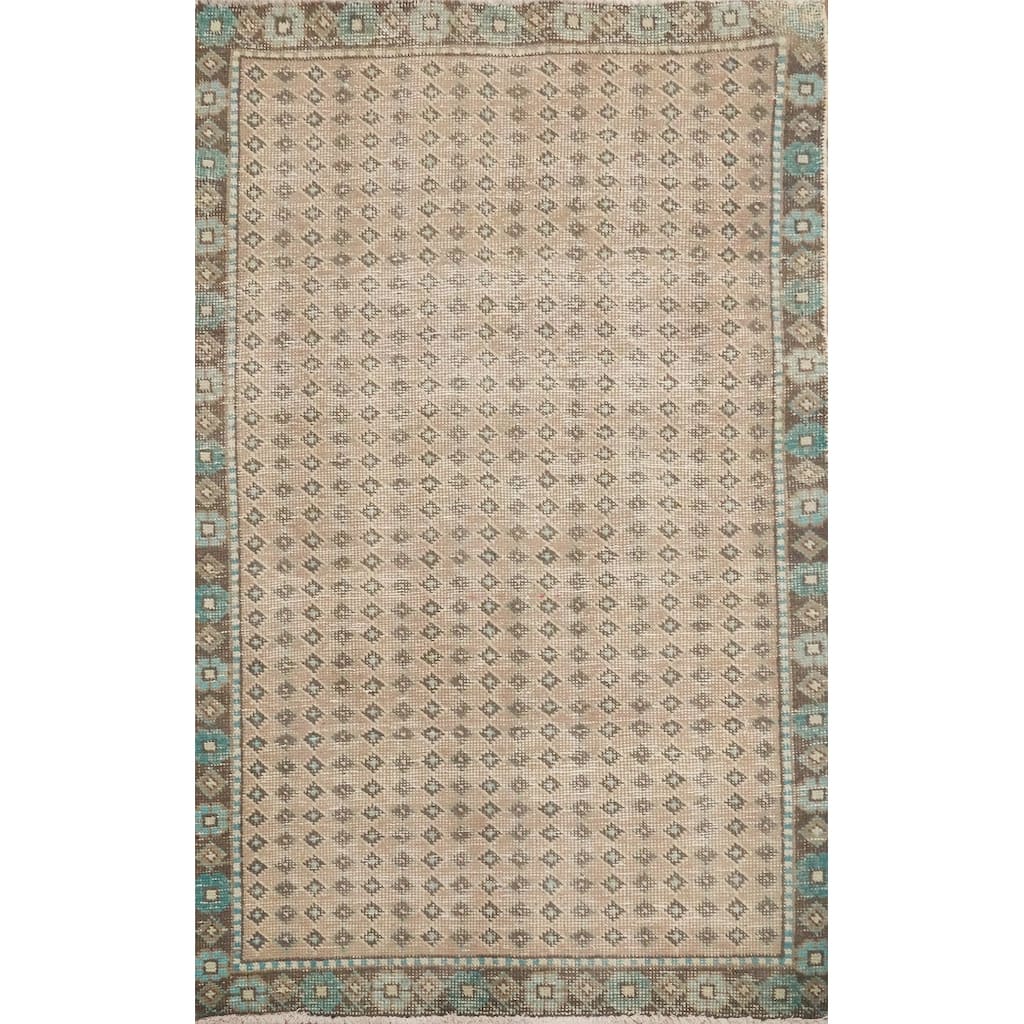 Hand Knotted Oriental 100% Wool Carpet Traditional Geometric Brown Botemir Area Rug - 4' 7'' X 3' 2''