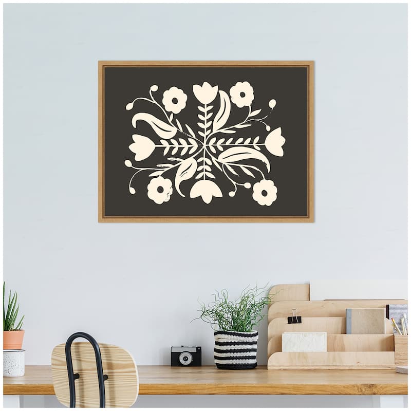 Kate and Laurel Aurelia Black Cream 012 by Vicky Yorke Framed Canvas Wall Art Print