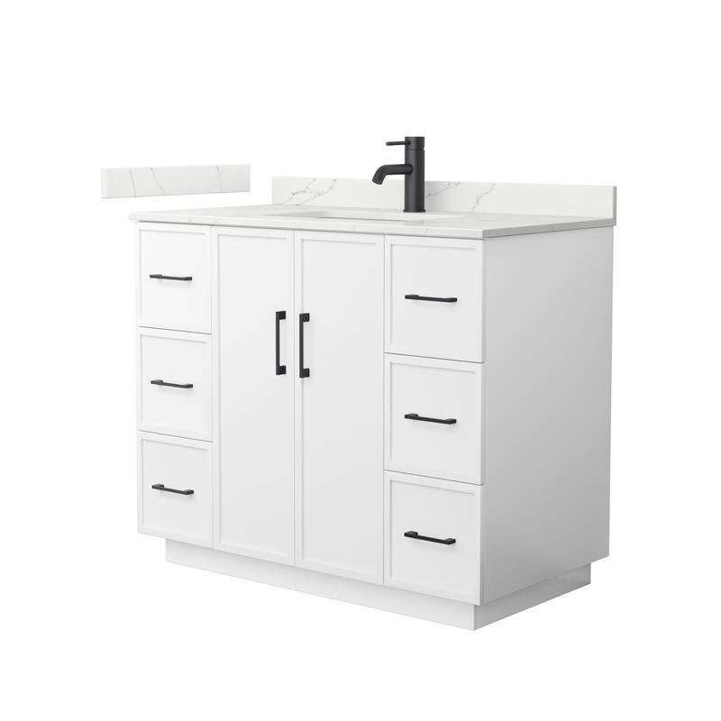 Wyndham Collection WCH7474-42S-QTZ-UNSMXX Elan TK 42" Free Standing - White / Giotto Quartz Top / Matte Black Hardware