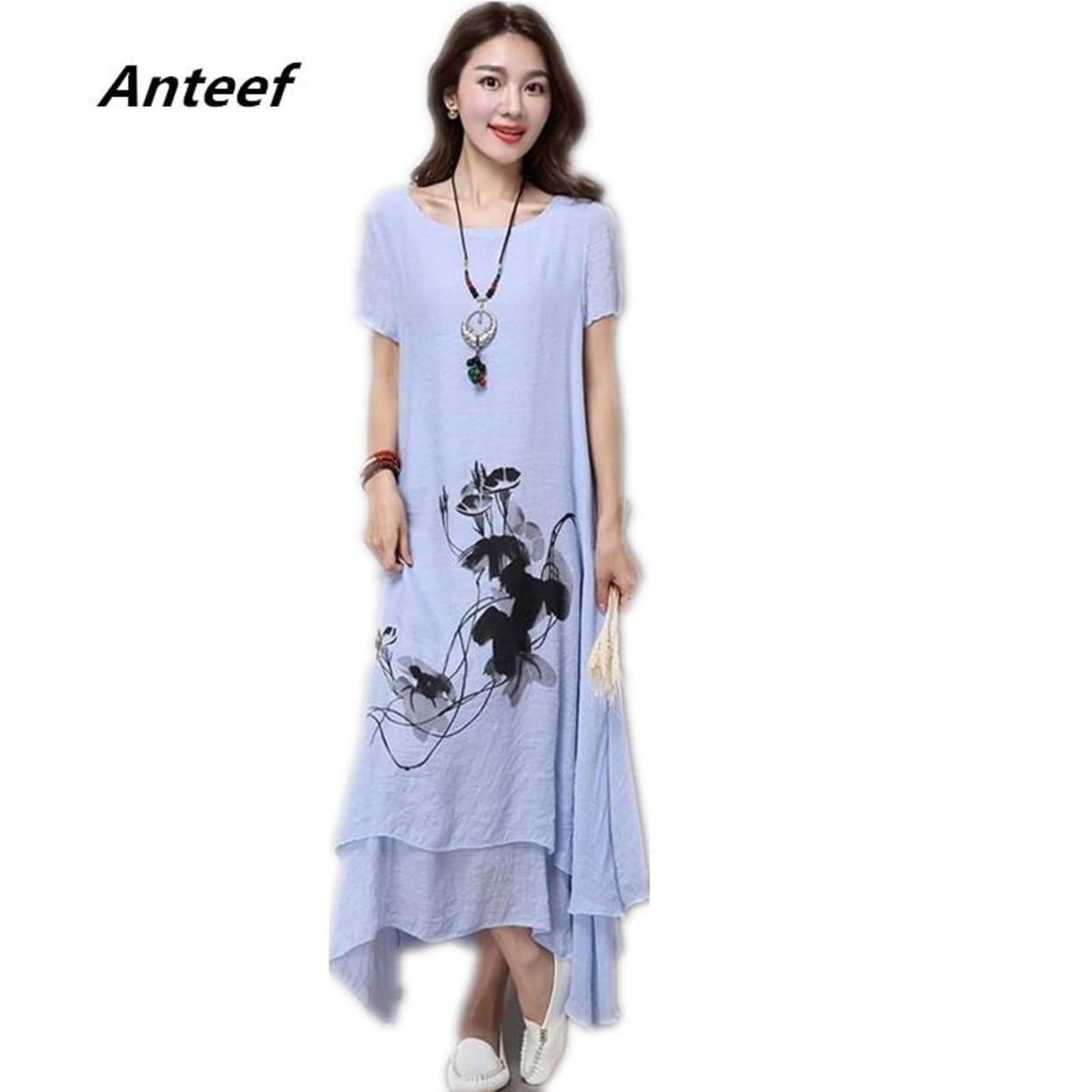 Shop Fashion Cotton Linen Plus Size Vintage Print Women Casual