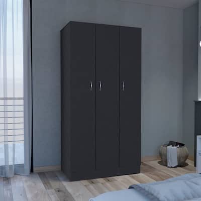 19.69" Modern Three-door Armoire with 2 Drawers and Hanging Rod for Bedroom