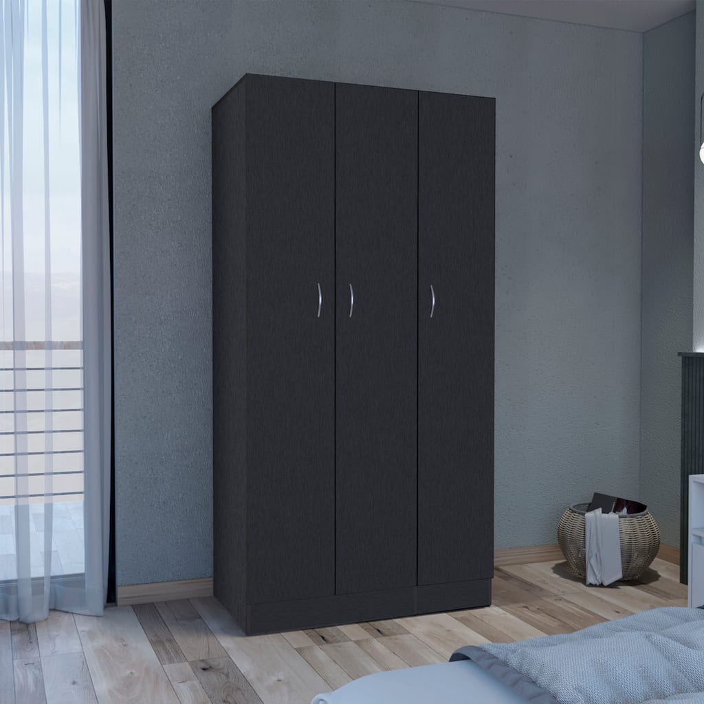 19.69" Modern Three-door Armoire with 2 Drawers and Hanging Rod for Bedroom