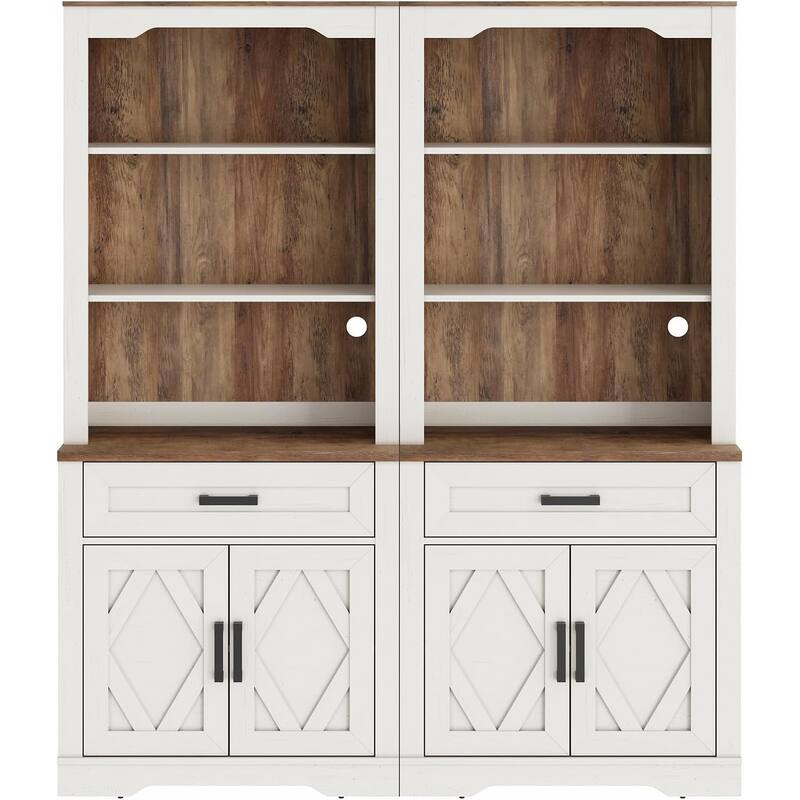 5 Tier Bookcase with Barn Door,73.3" Tall Open Storage Bookshelf